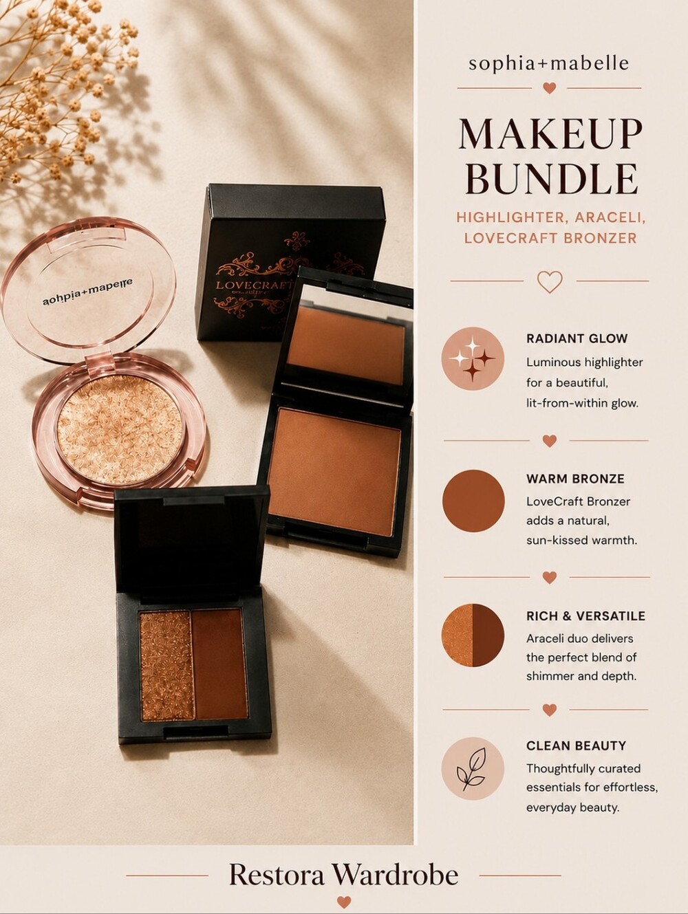 New Makeup Bundle Highlighter Bronzer Eyeshadow Sophia + Mabelle Araceli
